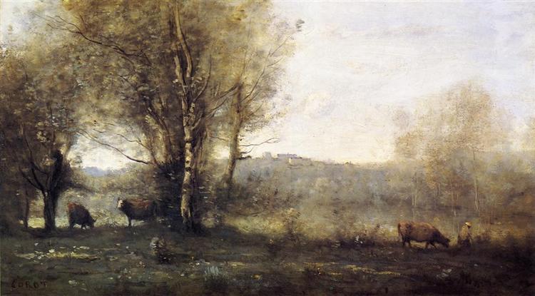 Pond with Three Cows (Souvenir of Ville D'Avray) - 1860