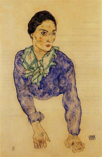 Retrato De Una Mujer Con Pañuelo Azul Y Verde - 1914