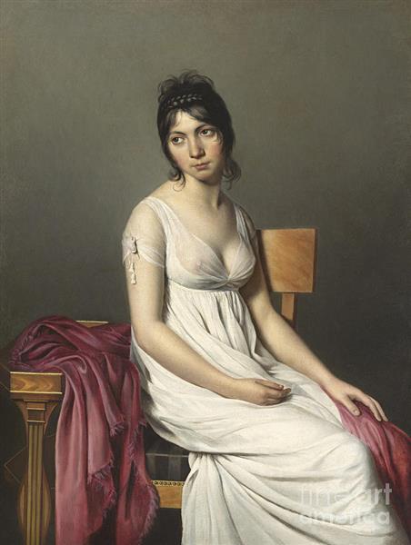 Portrait, d'une, jeune femme, en blanc