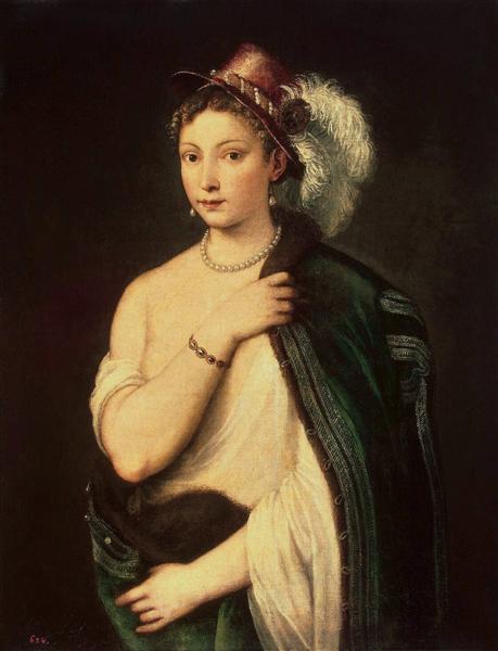 Portrait d'une jeune femme avec des plumes - 1536