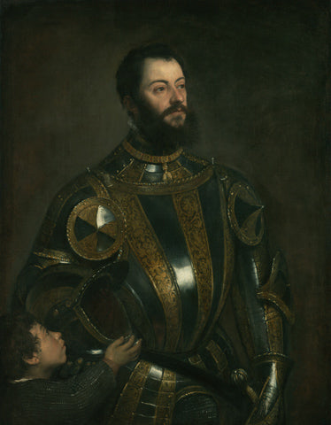 Portret van Alfonso D`Avalos - met pantser en pagina - 1533