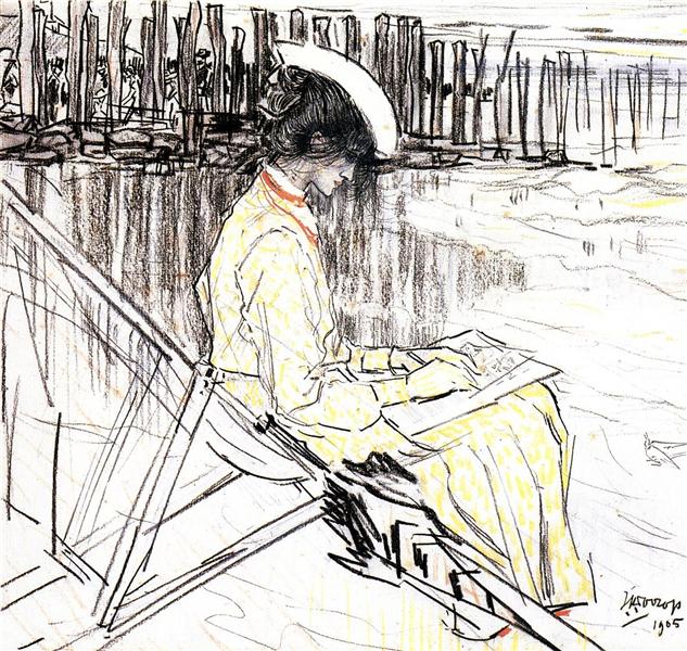 Ritratto di Emma Bellwidt sulla spiaggia di Domburg - 1905