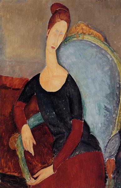 Portrait of Jeanne Hebuterne in a blue chair - 1918