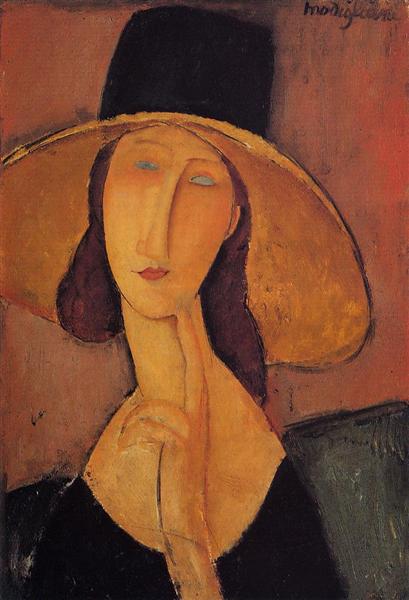 Portrait of Jeanne Hebuterne with a big hat - 1918