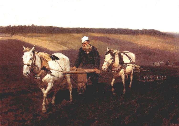 Portrait de León Tolstoi en tant qu'agriculteur dans un champ - 1887