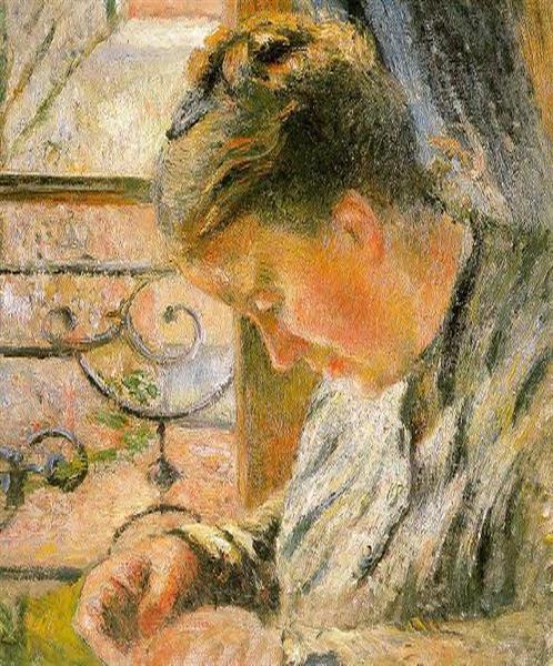 Retrato De Madame Pissarro Cosiendo Cerca De Una Ventana - 1877