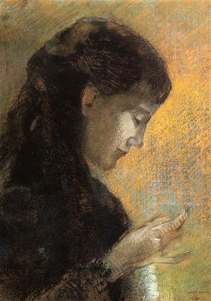 Portrait of Madame Redon Embroidering - 1880