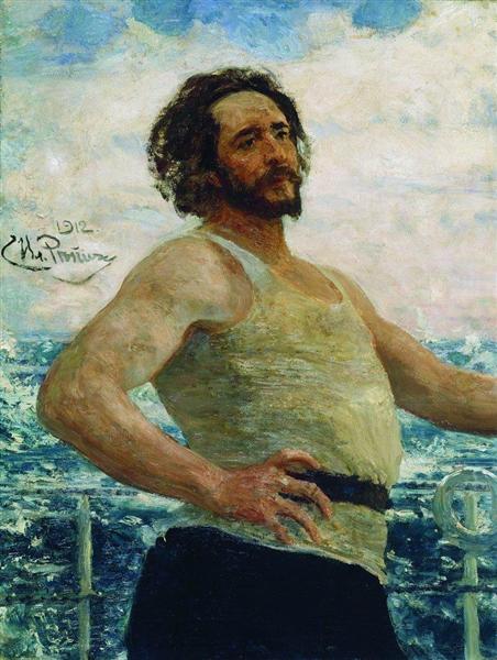 Ritratto dello scrittore Leonid Nikoyevich Andreyev su uno yacht - 1912