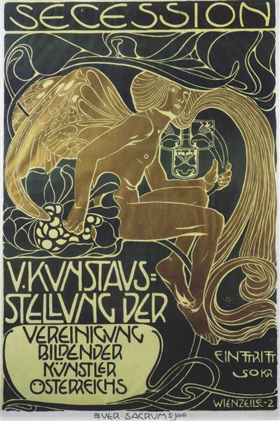 Plakat av utstillingen av fem kunstverk for Association of Austrian Artists of the Secession - 1899