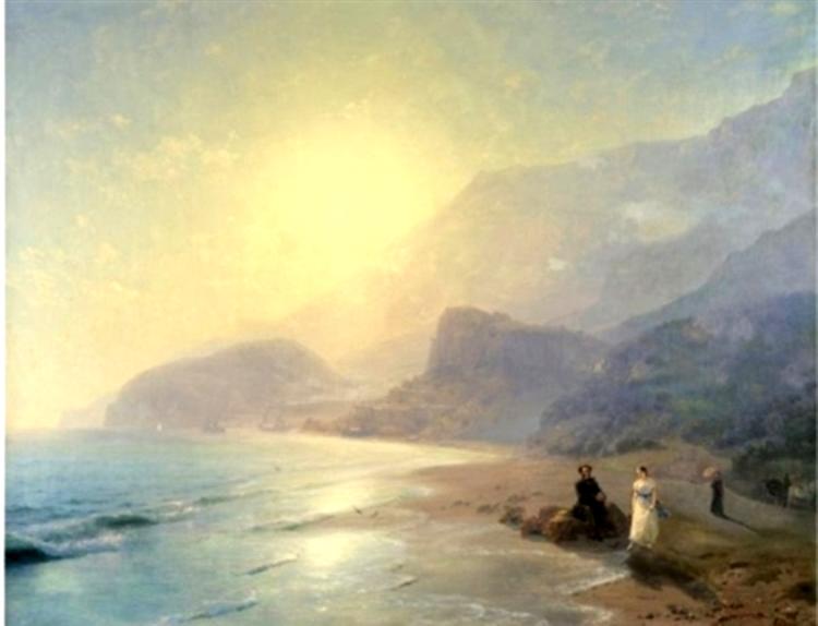 Pouchkine et comtesse Raevskaya à côté de la mer près de Gurzuf et Partenit - 1886