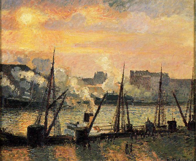 Muelle En Rouen Puesta De Sol - 1896