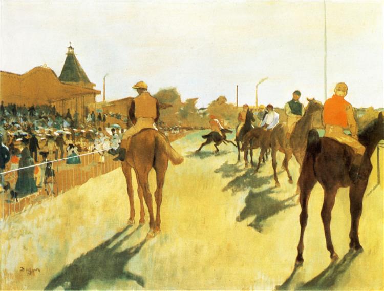 Racehorses in front of the stands - 1872