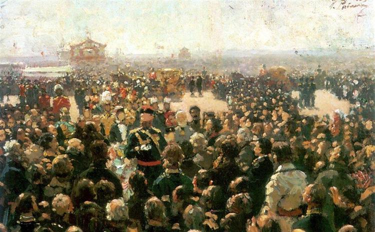 Primirea liderilor localității de cazaci de către Alejandro III în curtea Palatului Petrovsky din Moscova - 1885