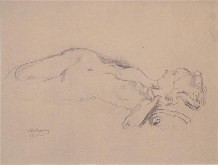 Femme allongée nue (rouleau mileva) - 1912