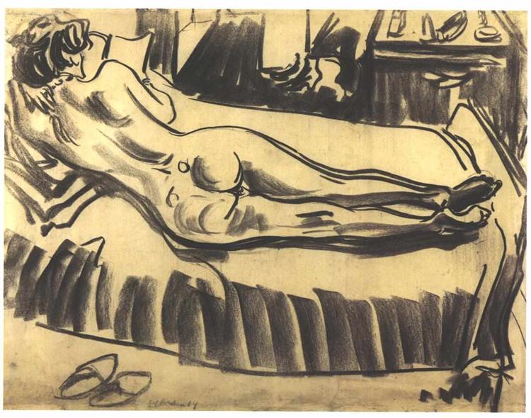 Female nude reclined on a sofa