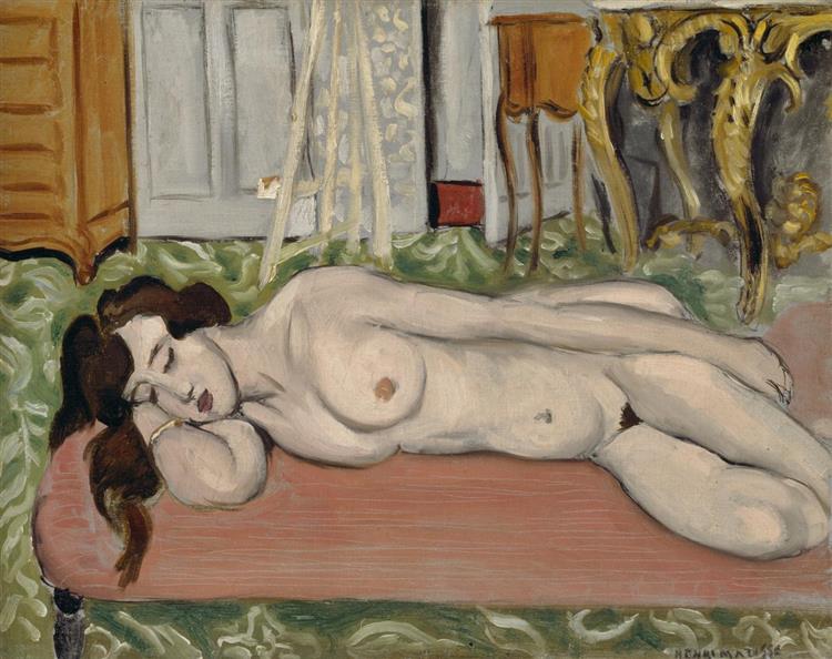 Desnudo reclinado en un sofá rosa 1919