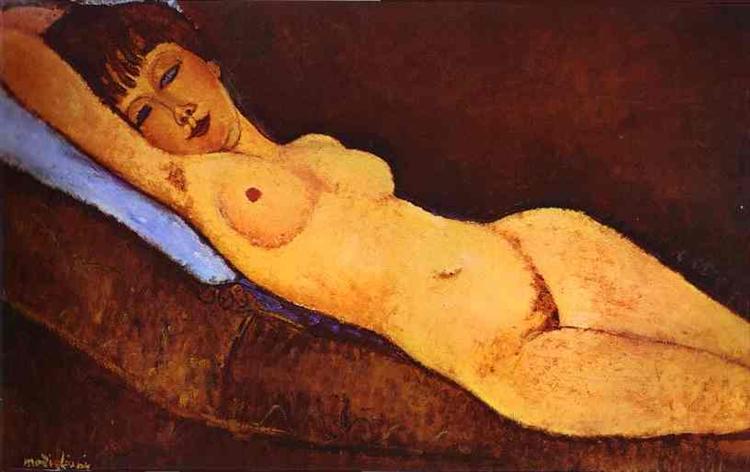 Desnudo Reclinado Con Cojín Azul - 1917