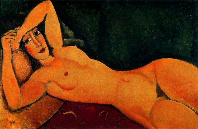 Nude reclined with the left arm leaning on the forehead - 1917