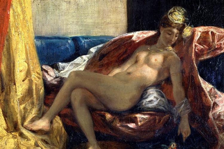 Reclining Odalisque Or - Woman with Parakeet - 1827