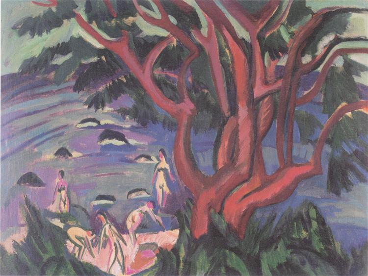 Arbre rouge sur la plage - 1913