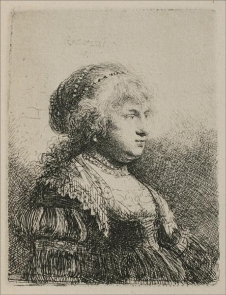 A esposa de Rembrandt com pérolas no cabelo - 1634