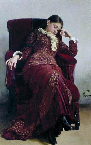 Riposo. Vera Repina Portrait, la moglie dell'artista. - 1882