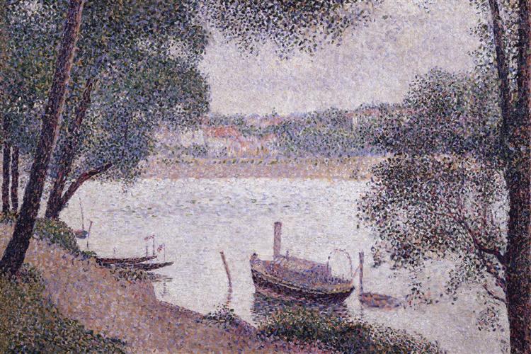 Paysage fluvial avec bateau - 1884