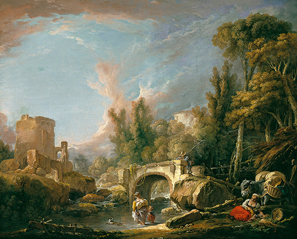 Paesaggio fluviale con rovina e ponte - 1762