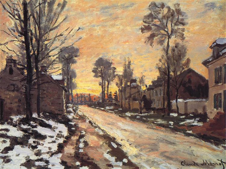 Vej i Louveciennes - Snow Melting - Sunset - 1870