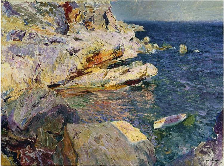 Felsen und weißes Boot - Javea - 1905