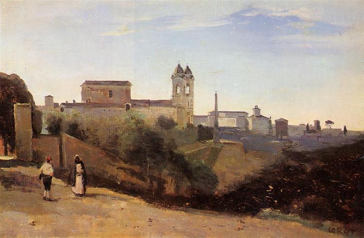 Rome - La Trinita Dei Monti Vista uit de tuinen van de Academie van Frankrijk - 1827