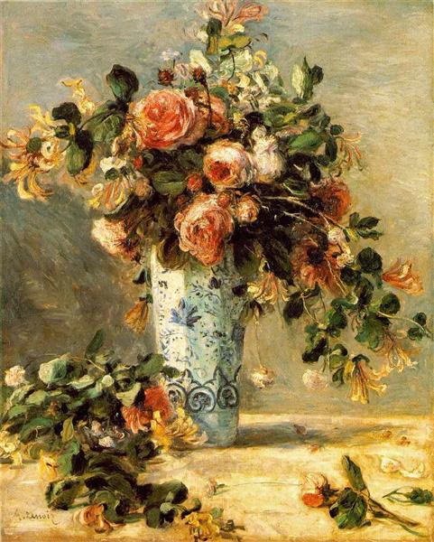 Roses et Jasmins dans un vase en Delft - 1881 