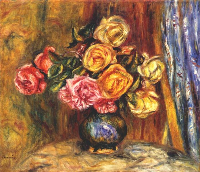 Rosas in front of a blue curtain - 1908