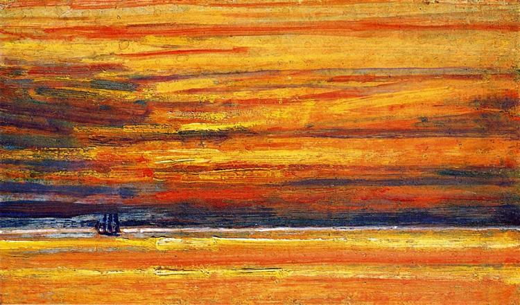 Barca a vela in mare - Sunset - 1904