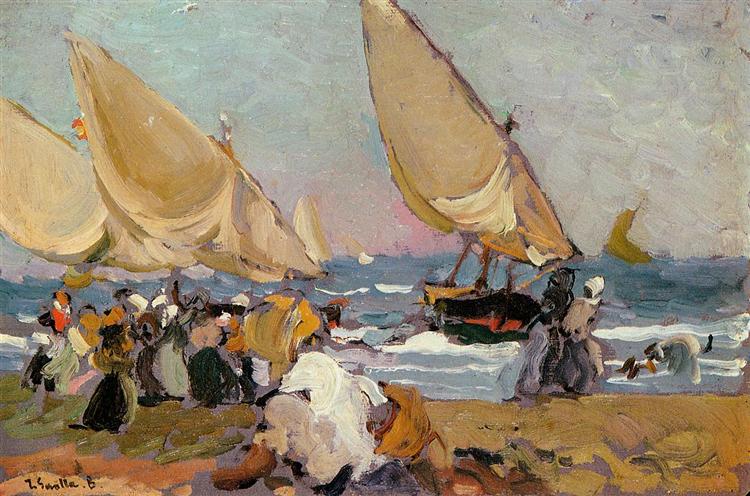 Sailboats on a windy day - Valencia - 1908