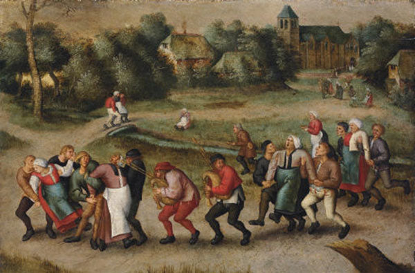 San Juan Tänzer auf dem Weg nach Meulenbeeck (in der Nähe von Brüssel) während der jährlichen Prozession des Nativitätstages von San Juan Bautista. - 1592