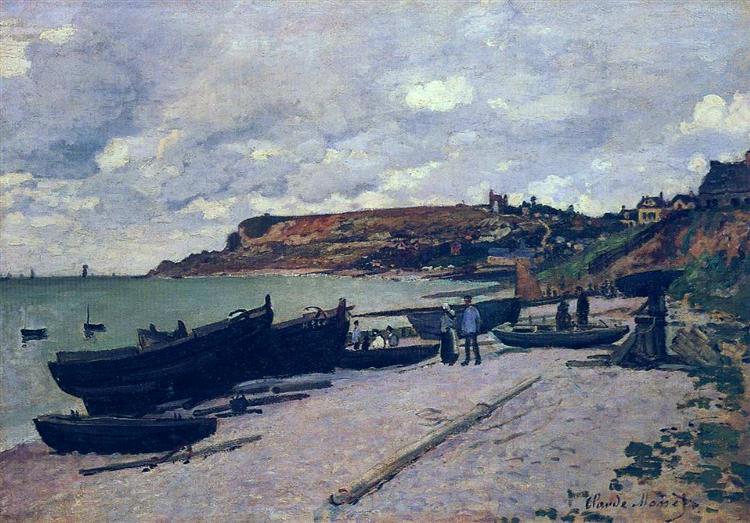 Sainte -Adresse - navires de pêche sur le rivage - 1867