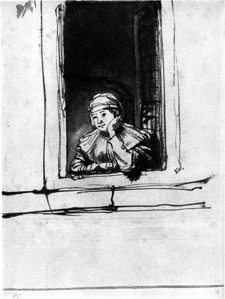 Saskia schaut aus einem Fenster - 1635