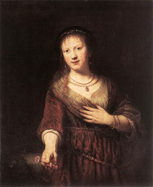 Saskia Con Una Flor Roja - 1641