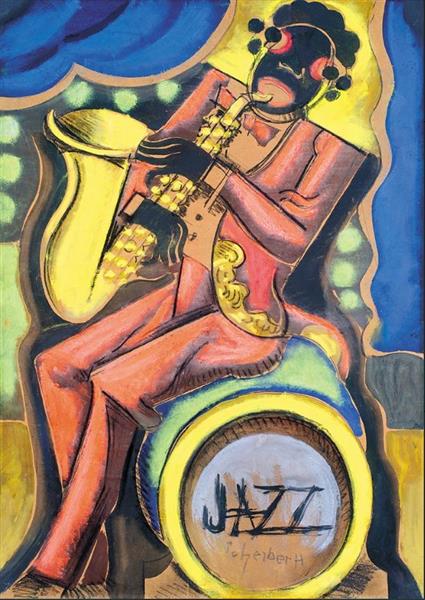 Jazz Zenész - Gouache - Pasztell - Paper - 58x40,5 cm