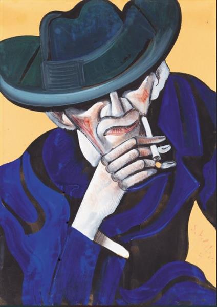 Kalapos Férfi Cigarettával - Gouache - Papír - 69,5X49,5Cm1920