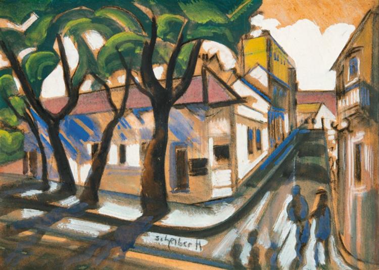 Utcán - Guache - Szén, Papir - 41x57.5cm