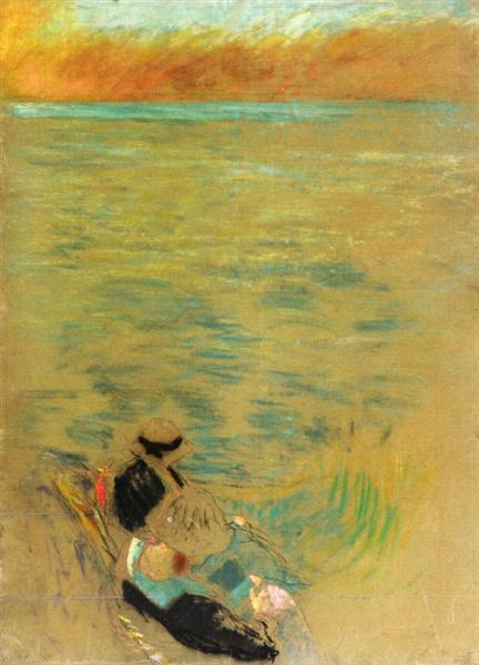 Sea at sunset - women on the shore - 1914