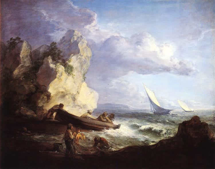 Rivage de mer avec des pêcheurs - 1782