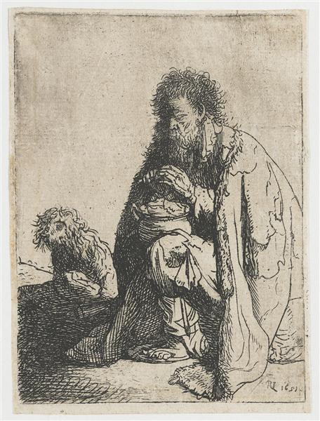 Assis mendiant et son chien - 1629