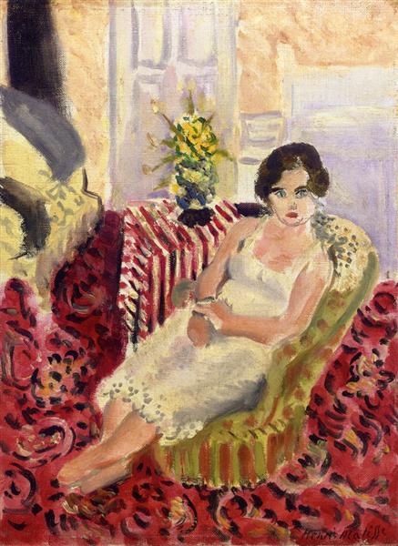 Figure Assise, Tapis à Rayures 1920 