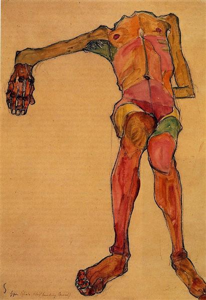 Nudo maschio seduto - Mano destra estesa - 1910