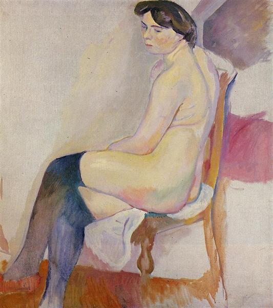 Assie nue avec des chaussettes noires - 1906