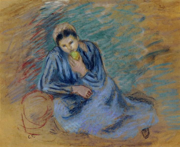 Paysan assis à mâcher une pomme - 1886