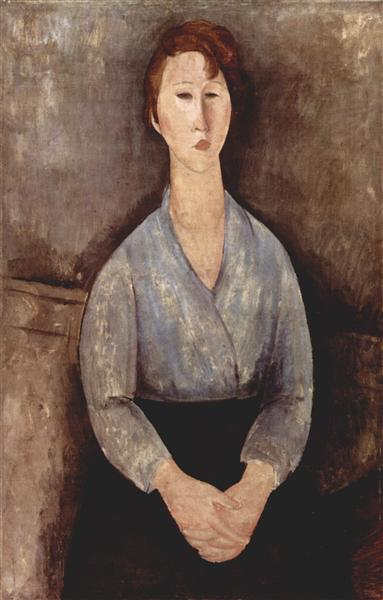 Sitting woman dressed in blue blouse - 1919